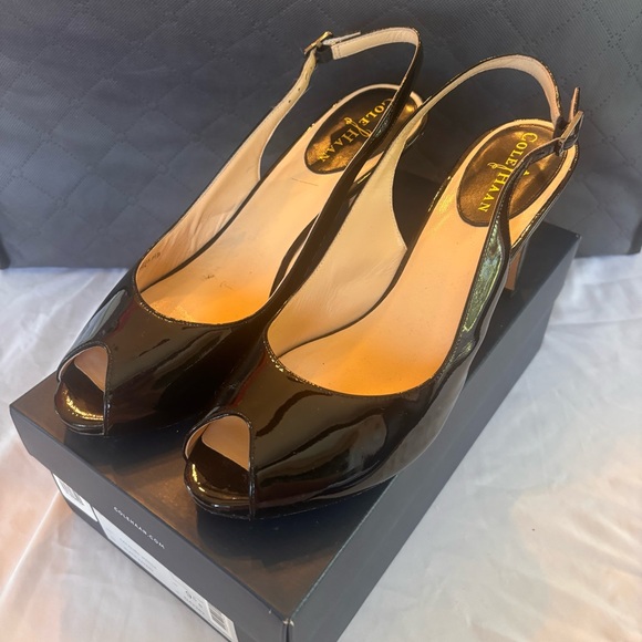 Cole Haan‎ Black Patent Slingback Heels - Picture 1 of 4